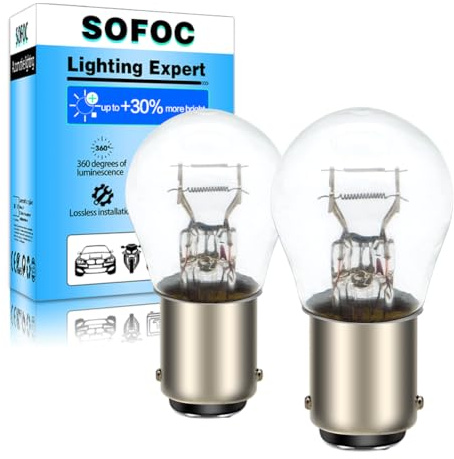 SOFOC BA15D 12V 21W/5W Warmweiß Brems-/Rückleuchte Innenraumleuchte 180°-Stift Doppelkontakt/Strahl Bajonettsockel S25 Birne 2Stk