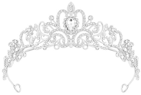 SSyang Krone Prinzessin Mädchen Damen Diadem Crown Kristall Tiaras Goldene Prinzessinnenkrone Eleganter Queen Brautschmuck Strass Stirnband Geschenk Haarschmuck für Frauen Hochzeit Tanzparty(Silber)