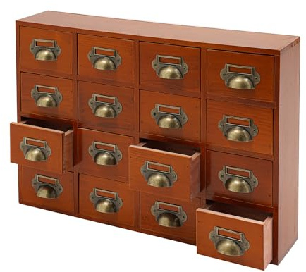 Holz Schublade Organizer Desktop Mini Kommode mit 16 Schubladen, Vintage Schubladenschrank für Home Office Desk Organizer
