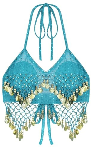 ZWCSHUU Sexy Women Beaded Sequins Belly Dance Costumes Bra Professional Belly Dancer Outfits Stage Performance Carnival Tops Bra Belly Dancer Top(Light Blue)