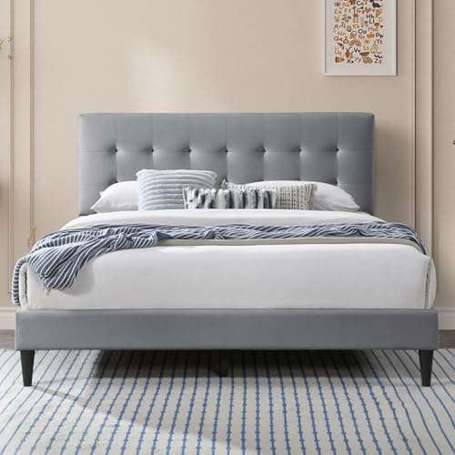 Home Collective Bett 140x200 cm, Polsterbett mit Lattenrost, Bettgestell, Doppelbett mit weichem Bezug und gepolstertem Kopfteil, Robustes Gestell, hoher Liegekomfort | Grau | 140x200 cm