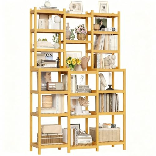 FOREHILL Bamboo Storage Shelf, 7-tier Free Standing Shelving Unit, Plant Stand Storage Rack, Bookshelf with 20 Open Shelves for Bathroom Kitchen Living Room 105x28x160.7cm Natural