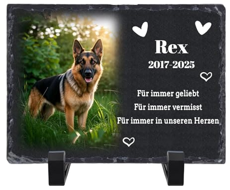 SunHurry Personalisierte Gedenktafel aus Schiefer für Haustiere, Gedenkstein mit Foto und Text, 20x30 cm, Schwarz