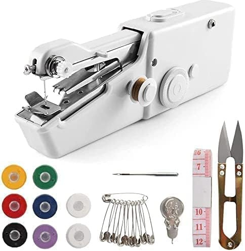 Máquina de coser manual, herramientas de costura inalámbricas blancas mini máquina de coser portátil, máquina para coser rápida y artesanía de costura