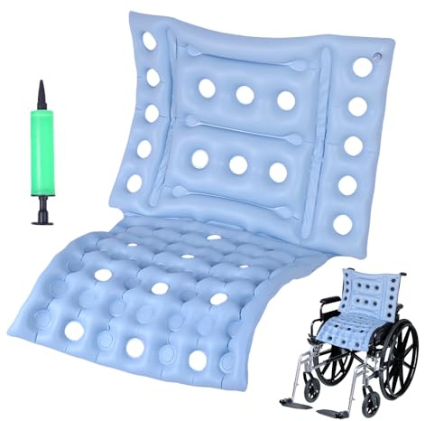 WDKXCN Inflatable Wheelchair Cushion, Bed Sore Cushion with Air Pump, Pressure Sore Cushions for Recliner Chair, Inflatable Cushions to Sit on with Full Back, for Tailbone Pain Relief Office Car