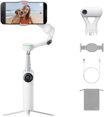 Insta360 Flow 2 Pro Pack traqueur IA blanc - Premier stabilisateur IA pour téléphone avec Apple DockKit, suivi panoramique 360, inclinaison libre, trépied et perche à selfie, portable pour vlog/voyage