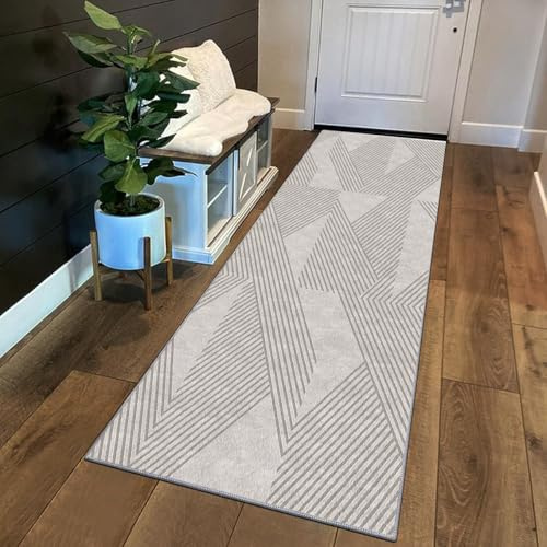 Siunwdiy Flurläufer Extra Lang 60 x 180 cm Beige Einfarbig Moderner Teppichläufer rutschfest, Flurteppich，Küchenteppich Waschbar Küchenläufer für Küche, Korridor, Schlafzimmer, Eingang, Wohnzimmer