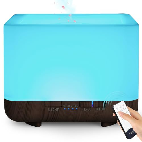 Aroma Diffuser, GeeRic 600ML Luftbefeuchter Ultraschall Aromatherapie Diffusor für Ätherische Öle mit Fernbedienung, Automatische Abschaltung bei Wasserlosem Zustand, und 7 Arten LED Lichtfarben