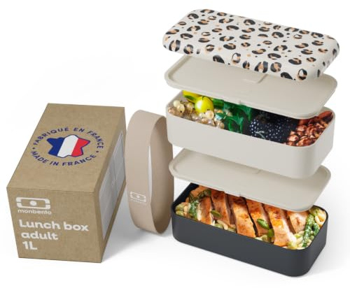 monbento - Brotdose MB Original - Bento Box Erwachsene - Jausenbox 2 Fächer Auslaufsicher - Mikrowelle & Spülmaschinengeeignet - BPA-frei - Meal Prep Lunchbox - Graphic Leopard