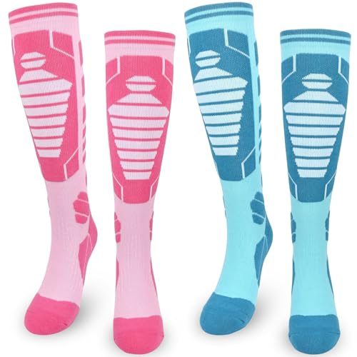 ouhos 2 Pairs Womens Ladies Thermal Ski Socks, Winter Thick High Performance Long Knee High Warm Walking Sports Snowboarding Boot Socks for Womens 4-7