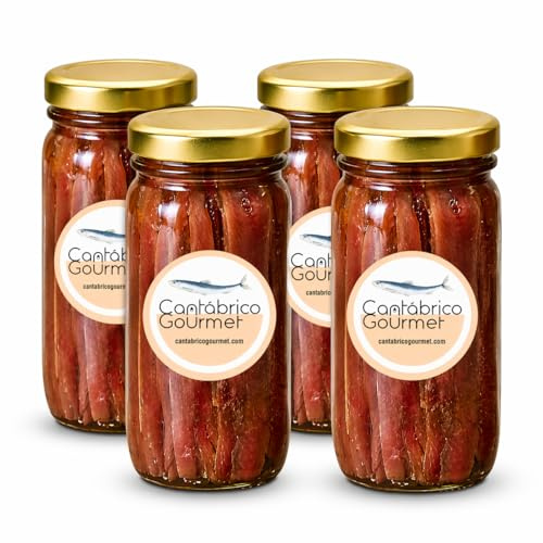 CANTABRICO GOURMET® Anchoas de Santoña | Anchoas del Cantábrico en Aceite | 64-80 Filetes Artesanales Premium | Anchoa Gourmet (400gr) en tarro | Sabor Intenso Ligero en Sal