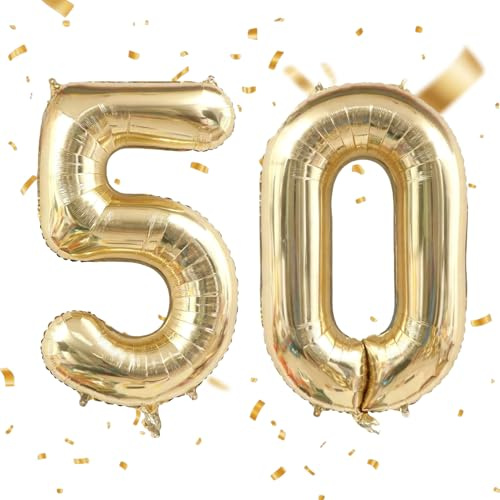 Luftballons 50. Geburtstag,50 Geburtstag Deko,40 Zoll Zahlen Luftballon Gold,Deko 50. geburtstag Mann Frau,Folienballon Geburtstagsdeko Männer Frauen,Zahl Ballons für Geburtstagsparty Jubiläum Dekor