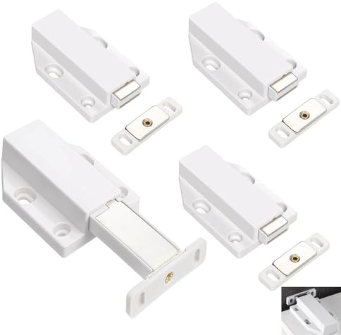 4 Pack Push to Open Door Catches, Magnetic Push Catches Heavy Duty Cabinet Latch Magnetic Touch Release Door Catch for Cupboard Wardrobe Kitchen Drawer RV Furniture Soft Push Opener (White)