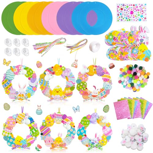 Huxolynifty Ostern Basteln,12 Stück Set DIY Oster Kranz Bastelset Osterhase Osterküken DIY Osterkranz Deko Osterdeko