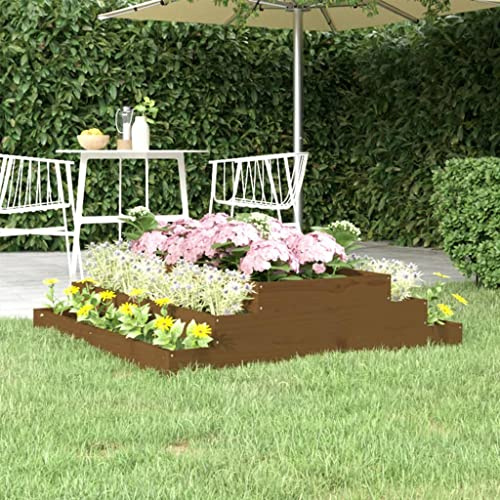 YUTAASU Fioriera in Legno di Pino Massello con Design a Scala, 110 x 110 x 27 cm, Colore Marrone Ambra, Ideale per Coltivare Fiori e Piante, Struttura Robusta