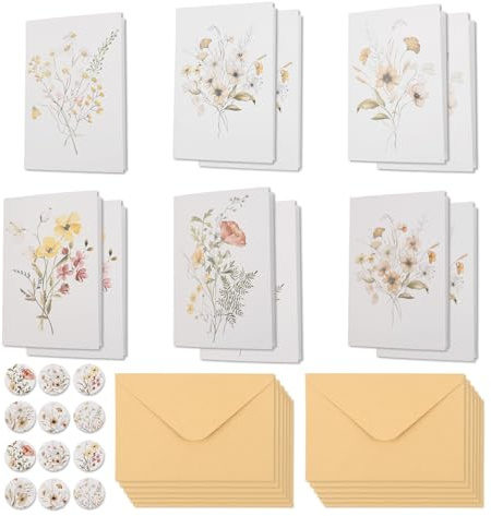 TIANCEWAN 12 Stück Geburtstagskarten Set mit Umschlag Blumige Grußkarten Aufkleber, dankeskarten hochzeit und gute besserung karte, dankeschön karte für Geburtstage, Jahrestage und festliche Anlässe