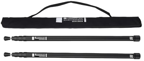 POENVFPO Lot de 2 Poteaux de Bâche Réglables, Télescopiques en Alliage D'aluminium de 9,4 Pieds pour Auvent de Tente, Portables avec Sac de Rangement pour Le Camping et la Randonnée