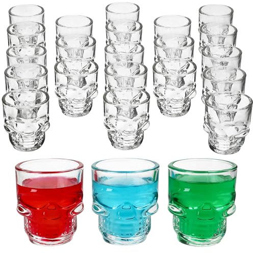 MamboCat Lot de 24 verres à liqueur en verre - Motif tête de mort - 5 cl - Design crâne clair - Pour vodka, tequila, Ouzo, Sambuca, Liqueur I Party & Bar