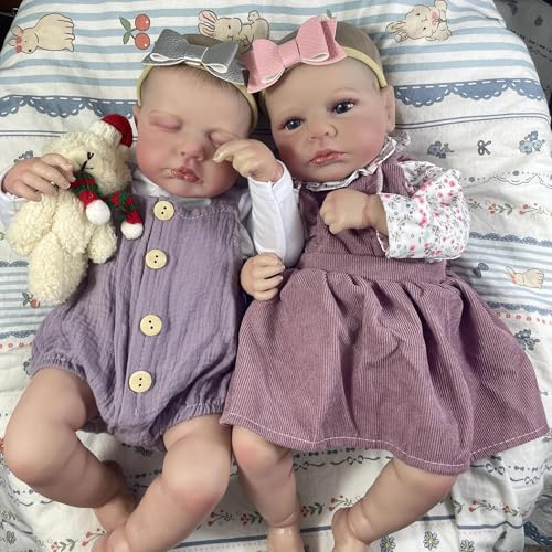 RXDOLL Bambole Reborn Baby in Silicone Full Body 50,8 cm Bambola realistica Gemelli Ragazze che sembrano Vita Reale Neonato Corpo Completo Silicone Reborn Bambole Gemelli con Accessori