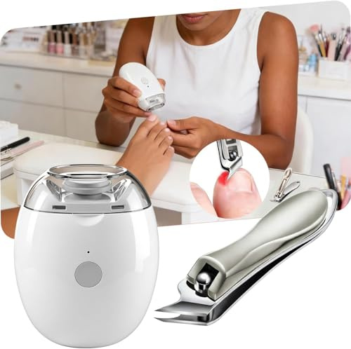 Elektrischer Nagelknipser+Schrägen Nagelknipser, Ideal für Alle Ihre Nagelpflegebedürfnisse,3 Geschwindigkeiten Nagelschneider mit LED Licht für Babys, Kinder, Erwachsene Und Senioren（Weiß）