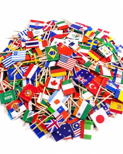 YIPFEN Palillos Banderitas para Cócteles y Aperitivos 100 Unidades (50 Países Variados) de Madera. Decoración Festiva para Fiestas Temáticas, Mundial Fútbol, Eurocopa, Olimpiadas