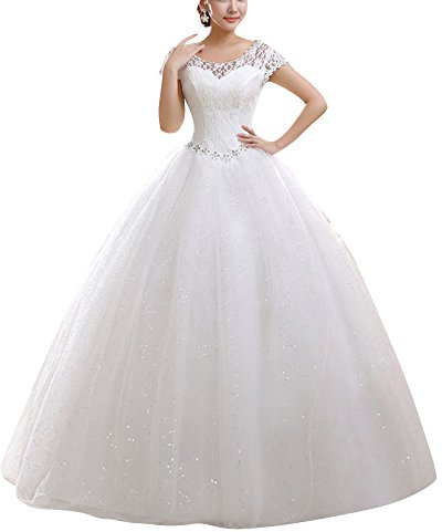 Robe Femmes Élégante De Mariage Encolure Ronde Pour Dentelle Dress Beige S