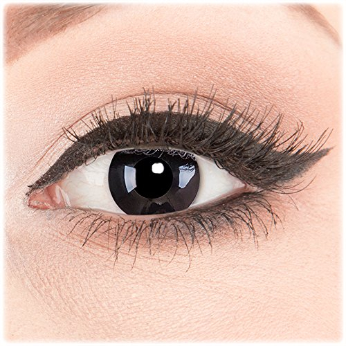 Farbige Kontaktlinsen zu Fasching Karneval Halloween 1 Paar Crazy Fun schwarze 'Black Out' mit Kombilösung (60ml) + Behälter in Topqualität von 'Glamlens' ohne Stärke