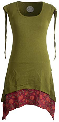 Vishes - Alternative Bekleidung - Ärmelloses Lagen-Look Elfen Zipfelkleid aus Baumwolle Olive 36-38