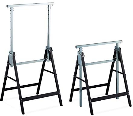 Relaxdays Cavalletto da Lavoro, Set da 2, Banco da Lavoro Resistente, max. 200kg, 80-130cm, Pieghevole, Nero-Argento