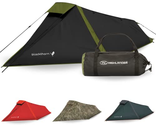 Highlander Blackthorn 1 Person Zelt - Leicht & Wasserdicht 4 Jahreszeiten Zelt für 1 Person Schnell und einfach aufzubauen Ultra Low Profile für Wandern, Angeln, Radfahrer & Rucksackreisen