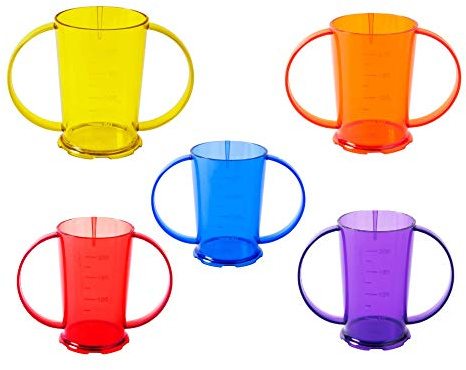 NuHorizons Healthcare Products Two Handled Graduated Beaker - 200ml Adult Feeder Cup with Handle - Drinking Aids (Colour - Red, Pack of 1)