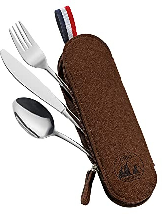 cilio 545869 Besteck, Edelstahl | Rostfreier polierter Edelstahl, Filztasche mit Reißverschluss, 160 g, spülmaschinengeeignet, für Picknick und Camping