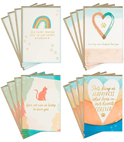 Hallmark Pet Sympathy Cards Assortment, Hearts and Rainbows (16 Cards and Envelopes)