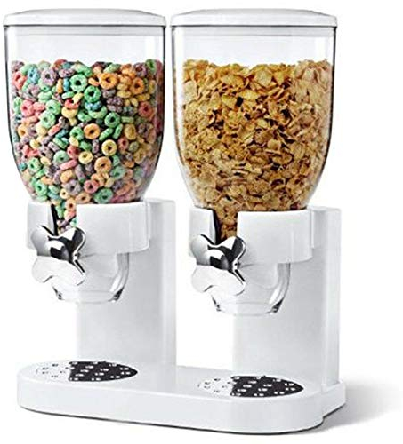 Vision4ever 1x Dry Food Dispensor Double Cereal Dispenser Dry Food Storage Container Dispenser (White)