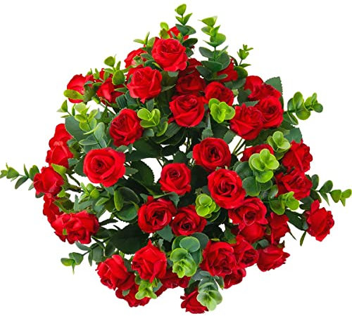 SHUOTAO Artificial Flowers Fake Silk Rose for Decoration 33 Heads Small Roses Blooming Faux Flower Bouquet with Stem for DIY Vase Home Wedding Party 3 Pack Red
