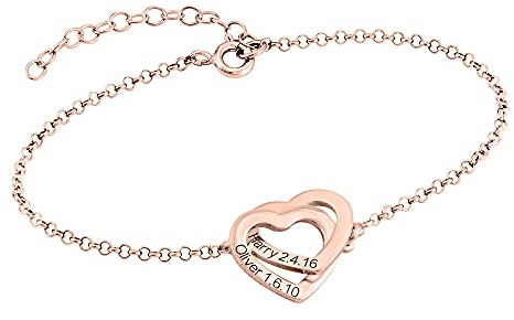 MYKA Personalisierte Verschlungenes Herzarmband mit Gravur aus Sterling Silber 925 - Vergoldet - Schmuck Geschenk für Damen - Mutter - Freundin