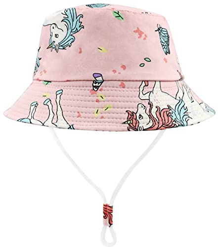 FenFang Solhatt för barn, strandkeps, fiskarhatt, pojke, flicka, bomullshatt, bred kant, hinkhattar sommar 1 2 3 4–8 år, Den rosa hästen, 1-2 ans