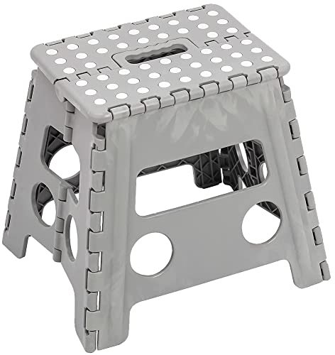BAKAJI Sgabello Multiuso Pieghevole Clic-Clac Salvaspazio in Plastica Richiudibile Dimensione 30 x 22 x 32 cm Accessori Casa (Grigio)