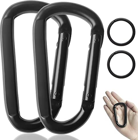 Carabiner Caribeener Clips, 3 Heavy Duty Carabiner for Hammocks, Camping Accessories, Hiking, Keychains, D Shaped Spring Hook Carabiners for Dog Leash, Harness and Key Ring, 880lbs, Black(2 PCS)