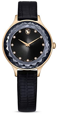 Swarovski Octea Nova Orologio, con CristalliSwarovski e Cinturino in Pelle, Placcato in Tonalità Oro Rosa, Meccanismo al Quarzo, Nero