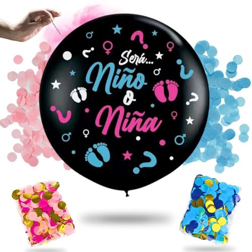 Globo Negro Niño o Niña de Revelación de Sexo Bebe en Español - Genger Reveal - Sorpresa Embarazo - Celebracion fiesta (1 UNIDAD)