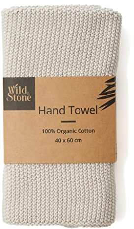 Wild & Stone | Organic Cotton Hand Towel Kitchen Towel | Perfect For Around The Home | Eco Hand Towels (Moss Green) (Beach Sand)