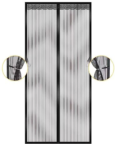 Magnetic Fly Screen Door, Heavy Duty Bug Mesh Curtain with Powerful Magnets and Full Frame Magic Tape, Insect Protection Door No Gap, Keep Bugs Out Lets Fresh Air in (90×210, Black)