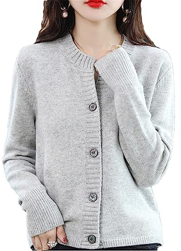 Bollrllr Donna Autunno e Inverno Maglione in Cashmere Cardigan Casual Girocollo Manica Lunga Cardigan Caldo Top per Esterno, Grigio Chiaro9, M