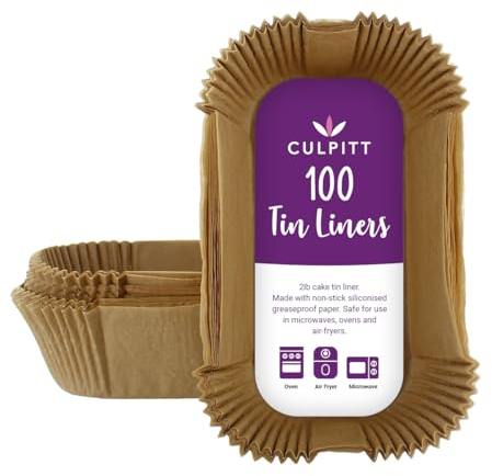Culpitt 2lb Loaf Tin Liners, 100 Pack, Non-Stick Siliconised Greaseproof Paper For Baking Bread and Cakes, Air Fryer Liner, Made In The UK