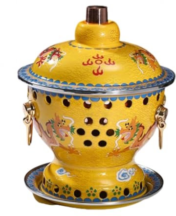 VIDECOR Chafing Dishes, Einzelperson, Kleiner Kupfertopf, Alter Pekinger Kleiner Dicker Kuh-Hot Pot, Chinesischer Traditioneller Cloisonné-Hot Pot, Kommerzieller Alkoholanteil,M