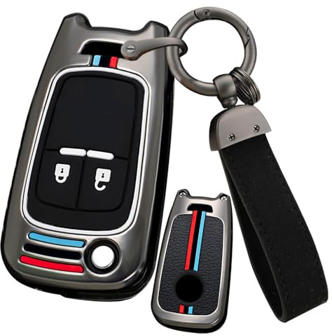 ontto Schlüsselhülle Autoschlüssel Hülle Passt für Chevrolet Cruze Aveo Trax Malibu Captiva Opel Astra J Corsa Insignia Mokka 2010-2020 Metall Silikon Schutzhülle Schlüsselanhänger 2 Taste-Schwarz