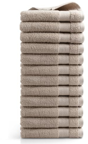 DoubleDry Handtücher Set 12-50 X 100 cm, Flauschige Badehandtücher, Duschhandtücher aus 100% Baumwolle (Oeko-TEX MIG Certified)- 500 g/m², Handtücher für Fitnessstudio, Spa & Strand (Taupe)