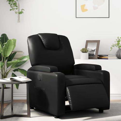 Gecheer Poltrona Elettrica Reclinabile in Similpelle Nera TV Relax con Poggiapiedi per Anziani 74x88x97 cm