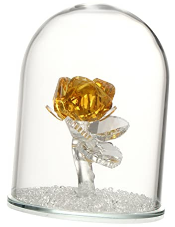 Zerodeko Crystal Rose Ornament Yellow Preserved Rose Figurine in Glass Dome Handmade Flower Statue for Wedding Home Table Decoration
